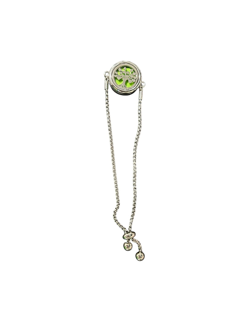 Silver Chain Necklace with Green Tree Pendant - Picture 2 of 2